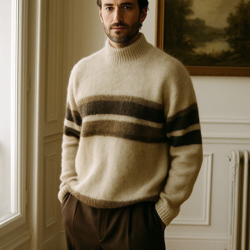 Vintage Hilda Ltd 100% Wool Sweater | Made in Ireland | XL | Cream & Mink